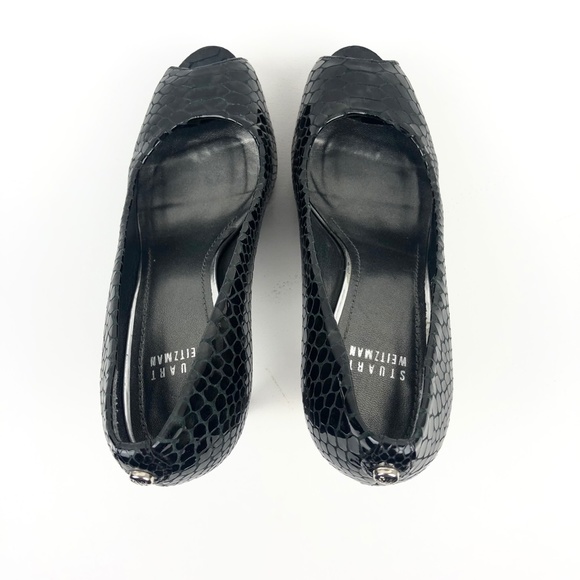 Stuart Weitzman Plainfield Snake-Embossed Peep-Toe Pump - Picture 11 of 16